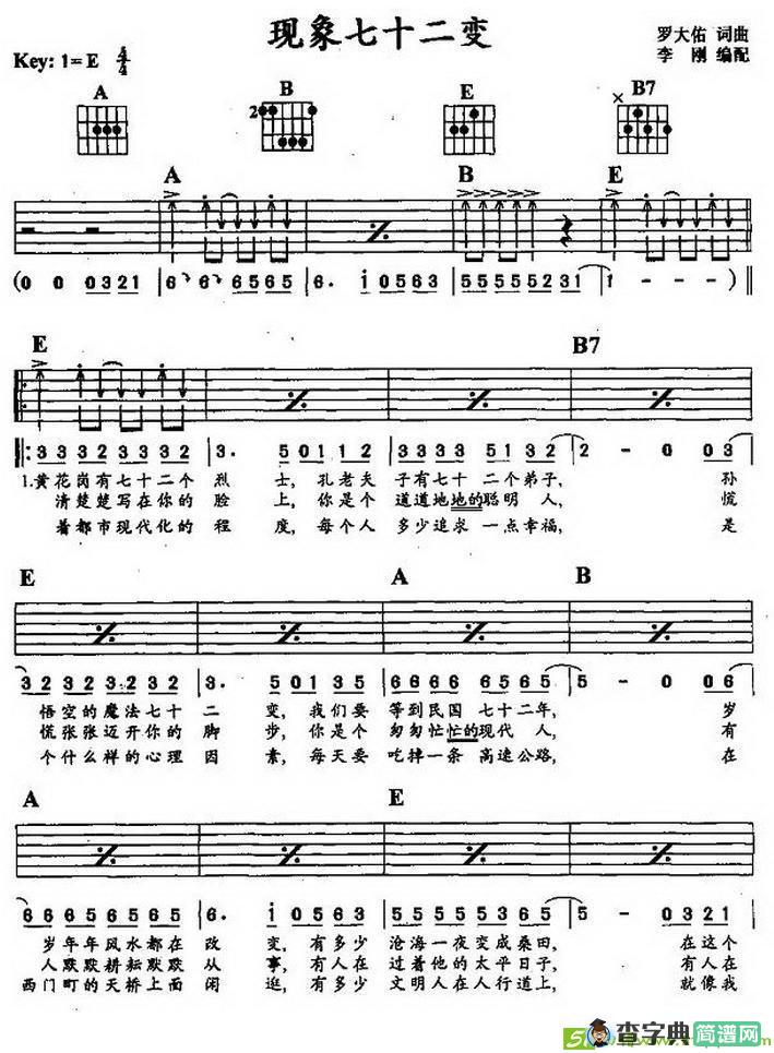 现象七十二变吉他谱(罗大佑作曲)