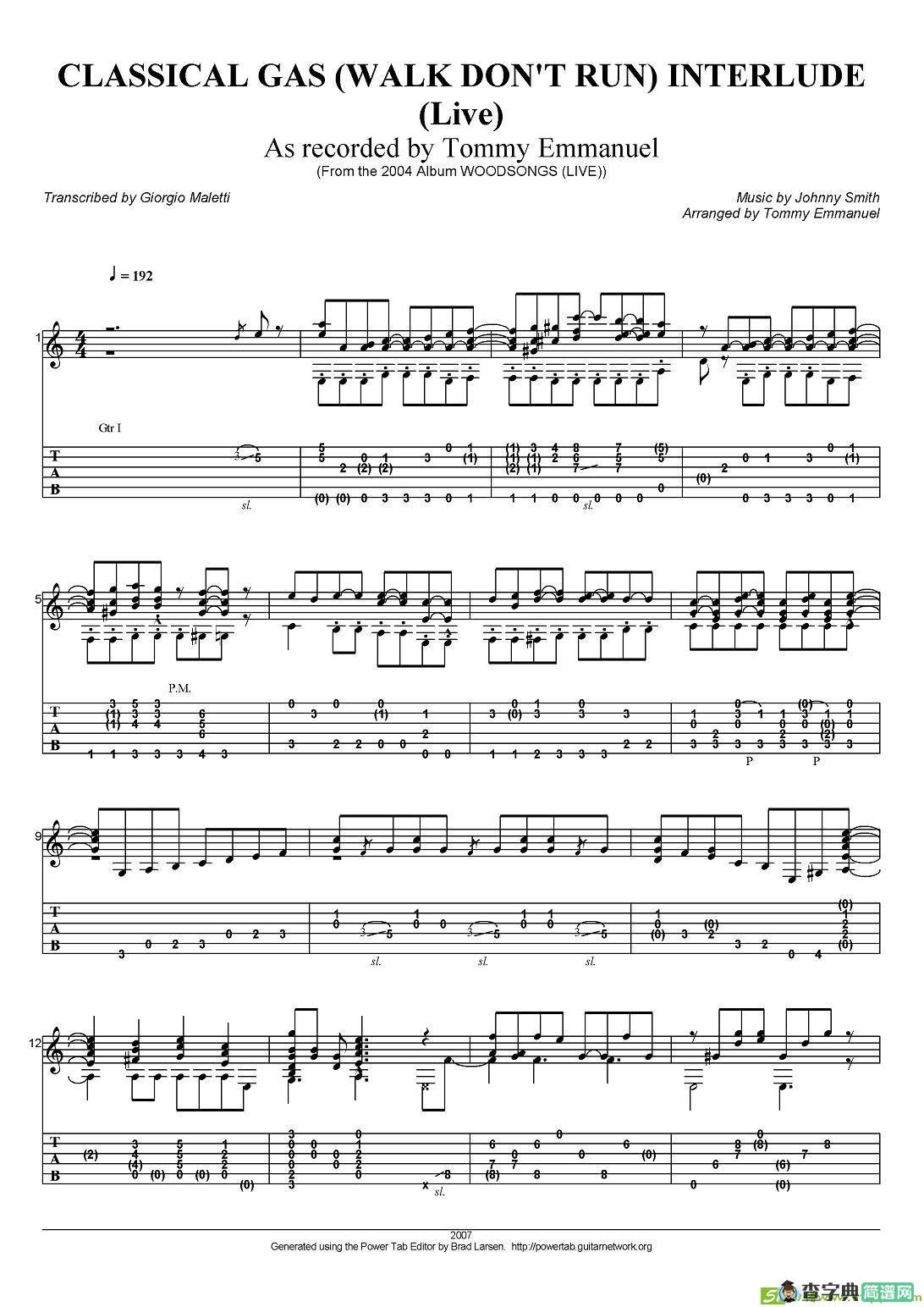 tommy emmanuel：classical gasinterlude吉他谱(tommy作曲)