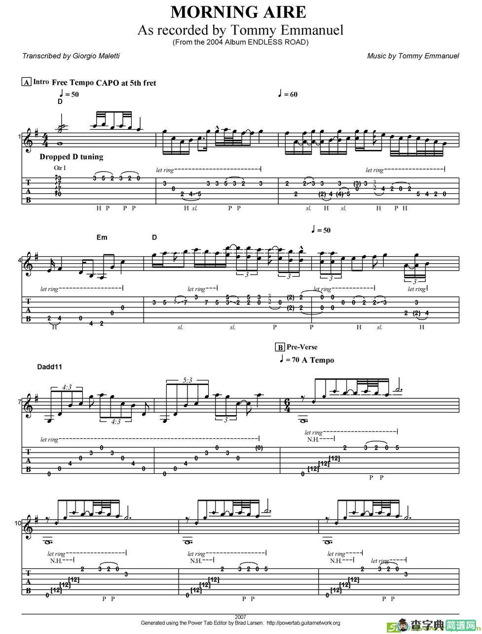 tommy emmanuel：morning aire吉他谱