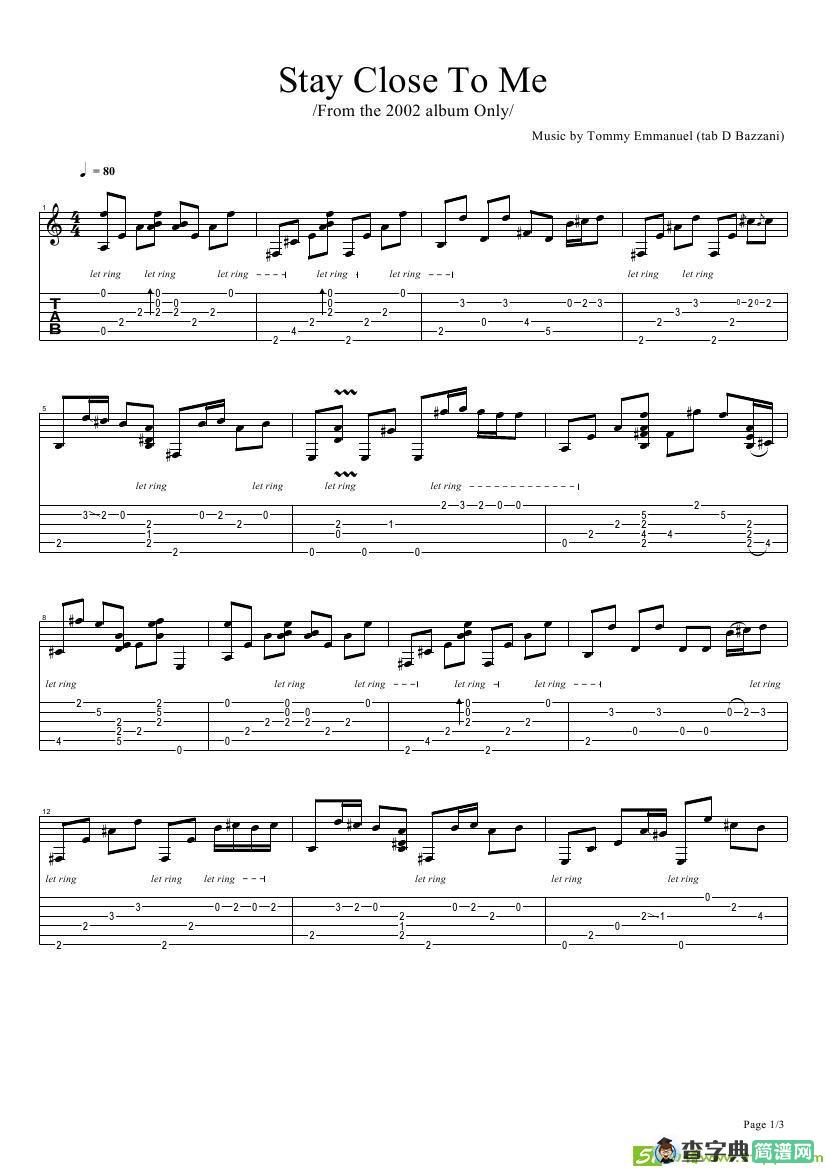 tommy emmanuel：stay close to me吉他谱