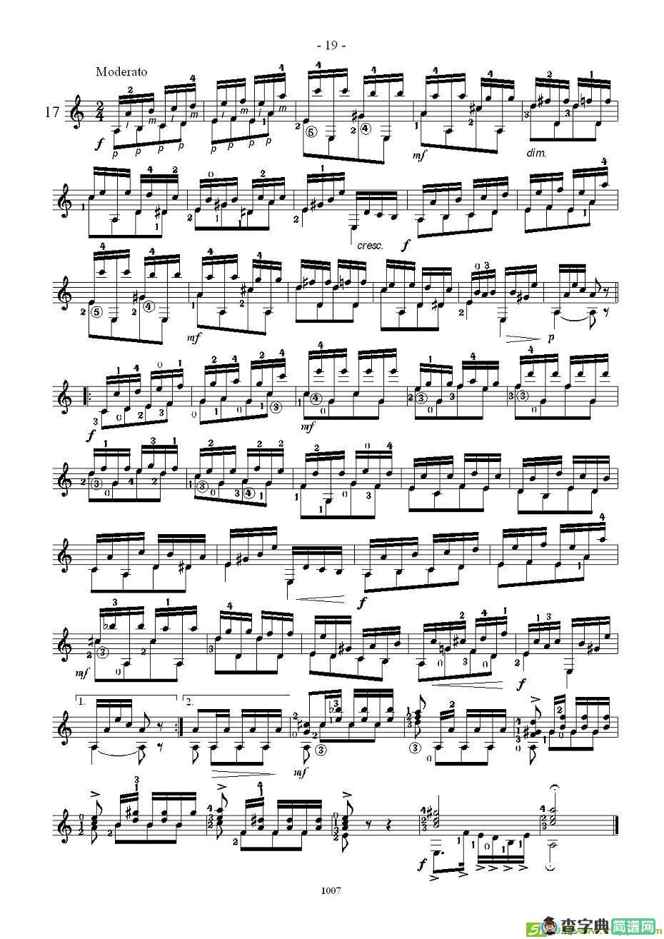 卡尔卡席25首练习曲之16——20吉他谱