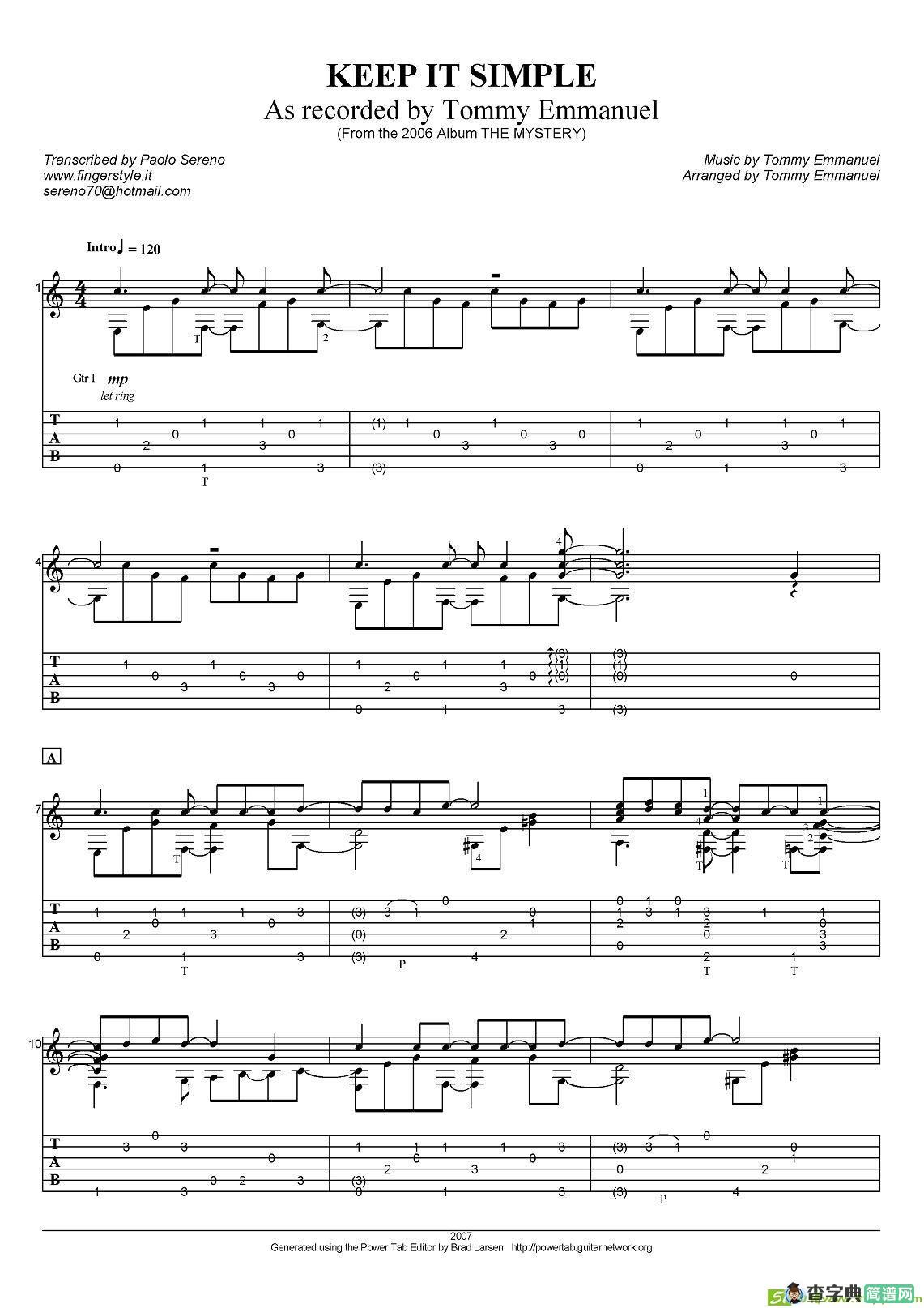 tommy emmanuel：keep it simple吉他谱
