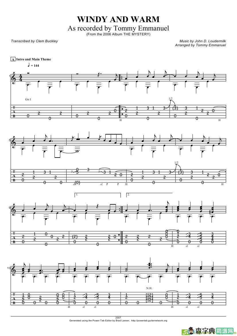 tommy emmanuel：windy and warm吉他谱