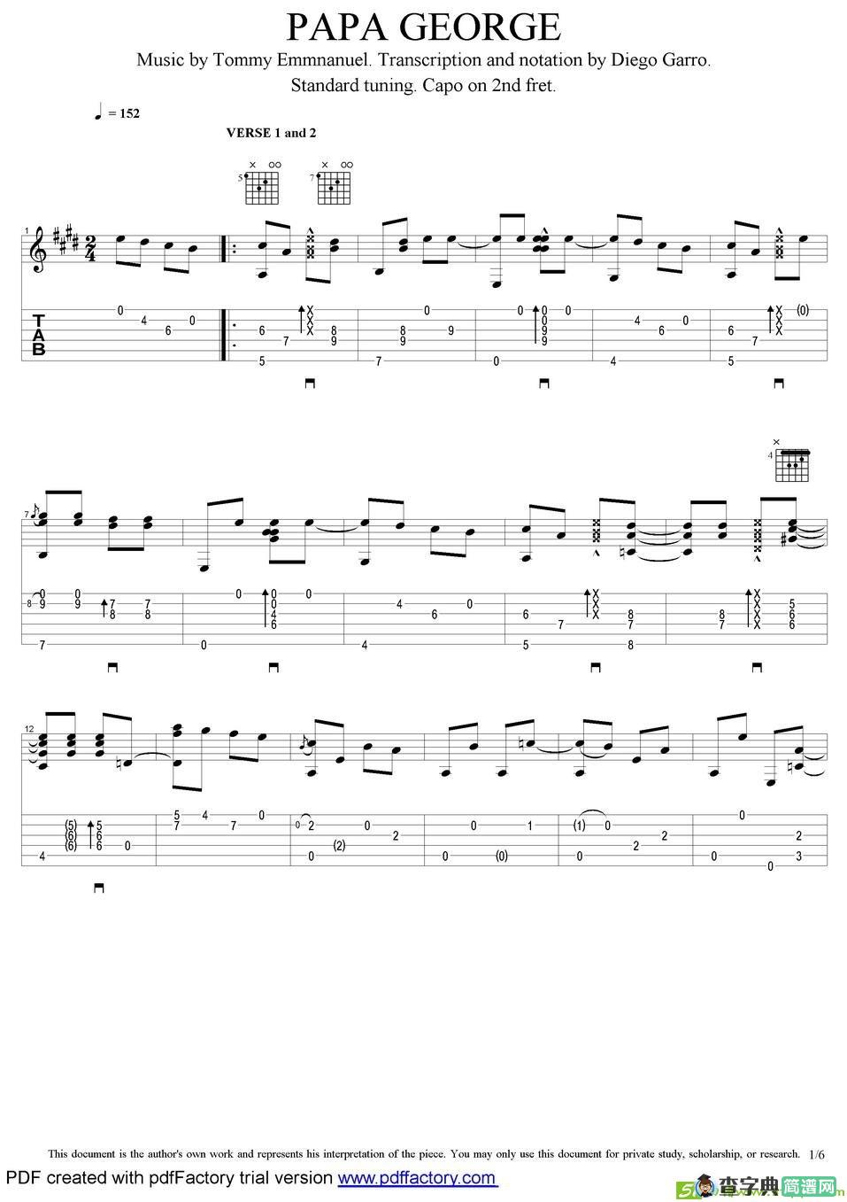 tommy emmanuel：papa george吉他谱