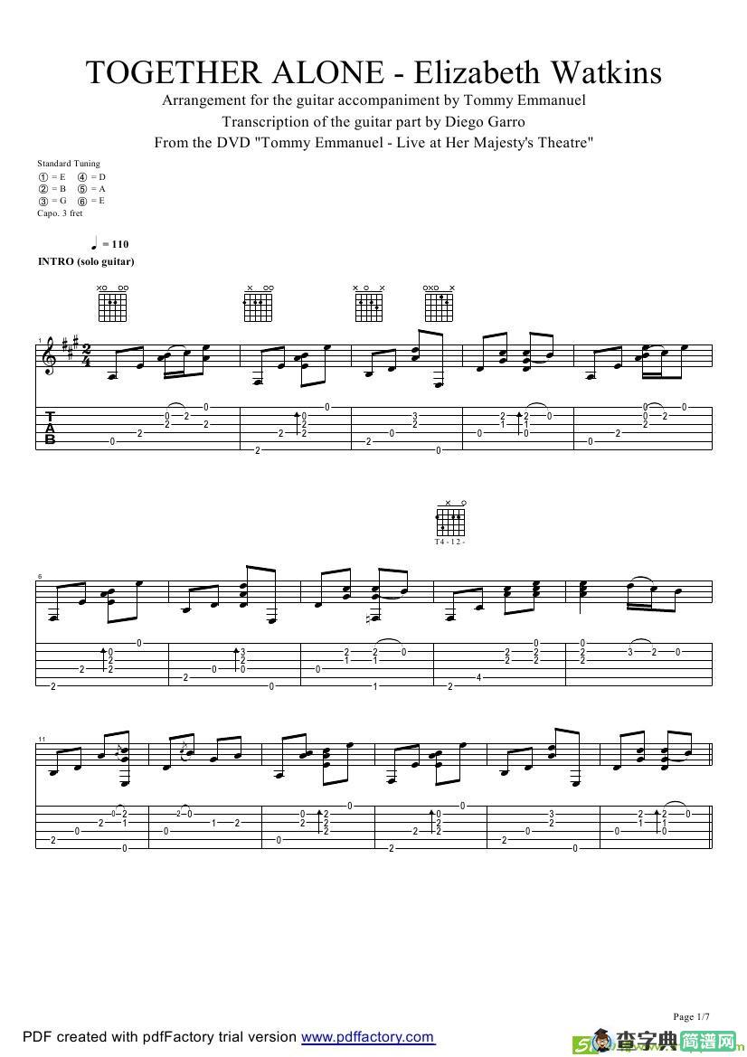 tommy emmanuel：together alone吉他谱