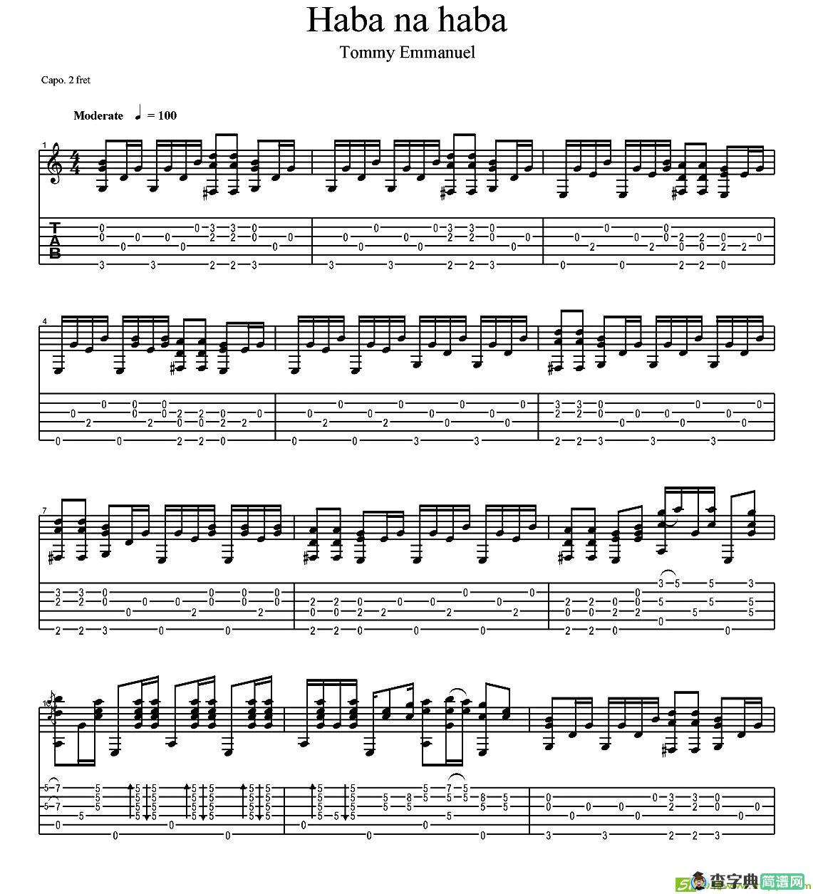 tommy emmanuel：haba na haba吉他谱