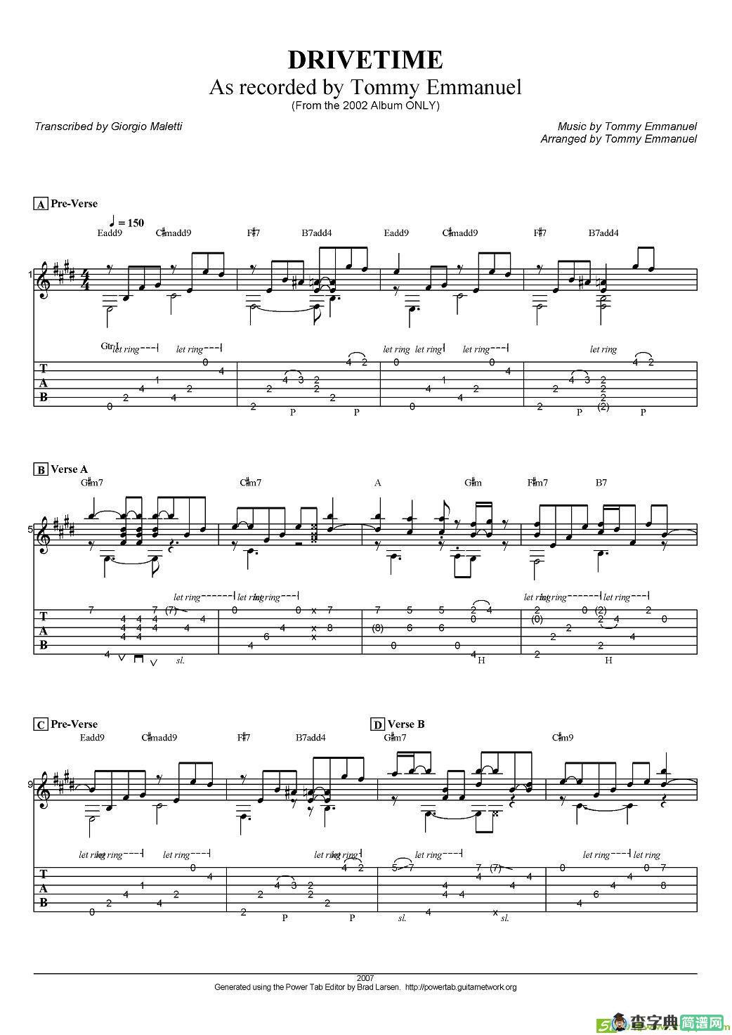 tommy emmanuel：drivetime吉他谱(tommy作曲)
