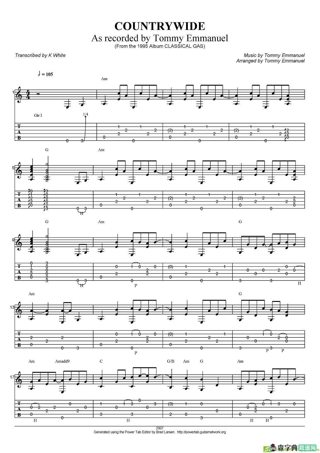 tommy emmanuel：countrywide吉他谱(tommy作曲)