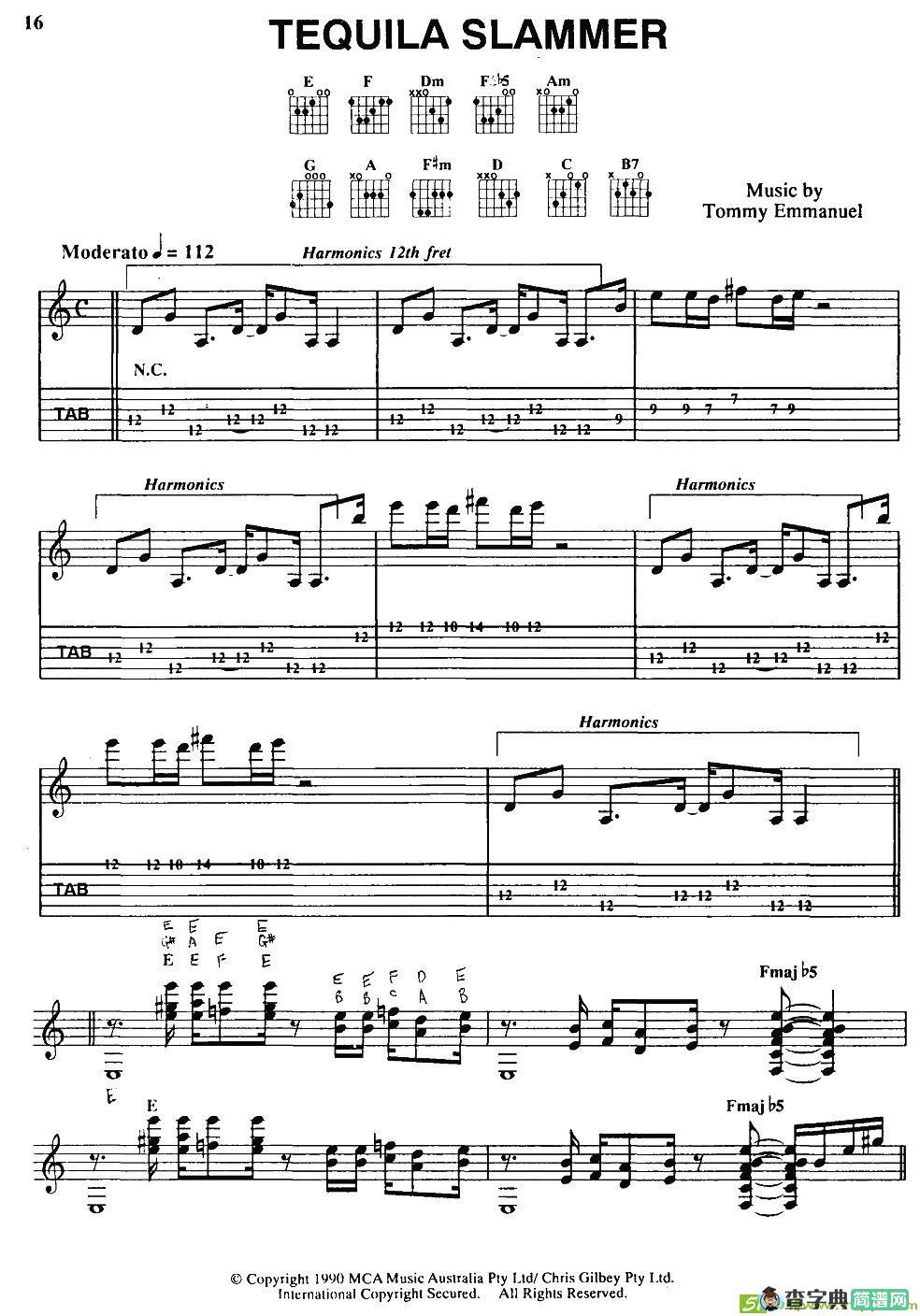 tommy emmanuel：TEQUILA SLAMMER吉他谱(tommy作曲)