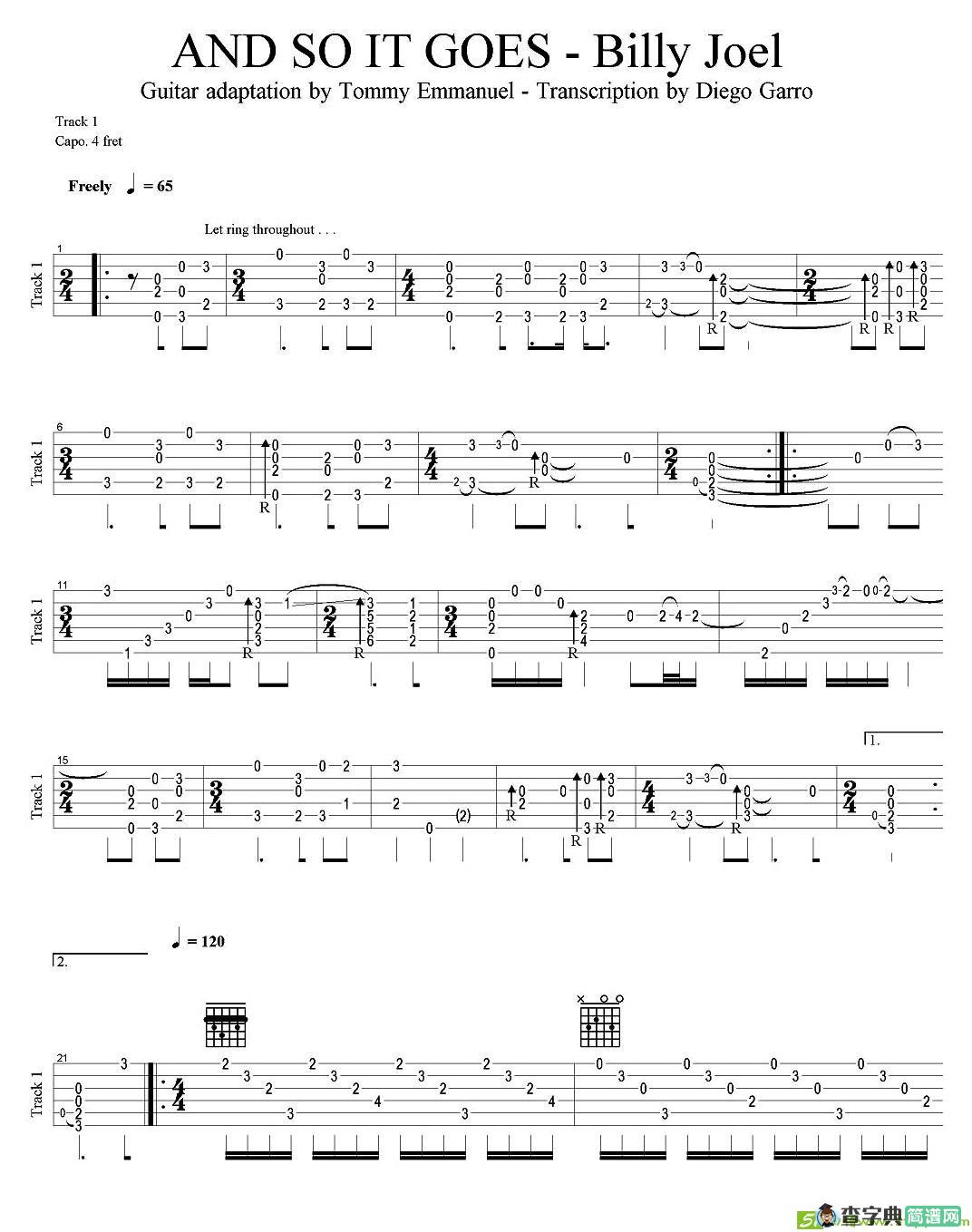 tommy emmanuel：and so it goes吉他谱(tommy作曲)
