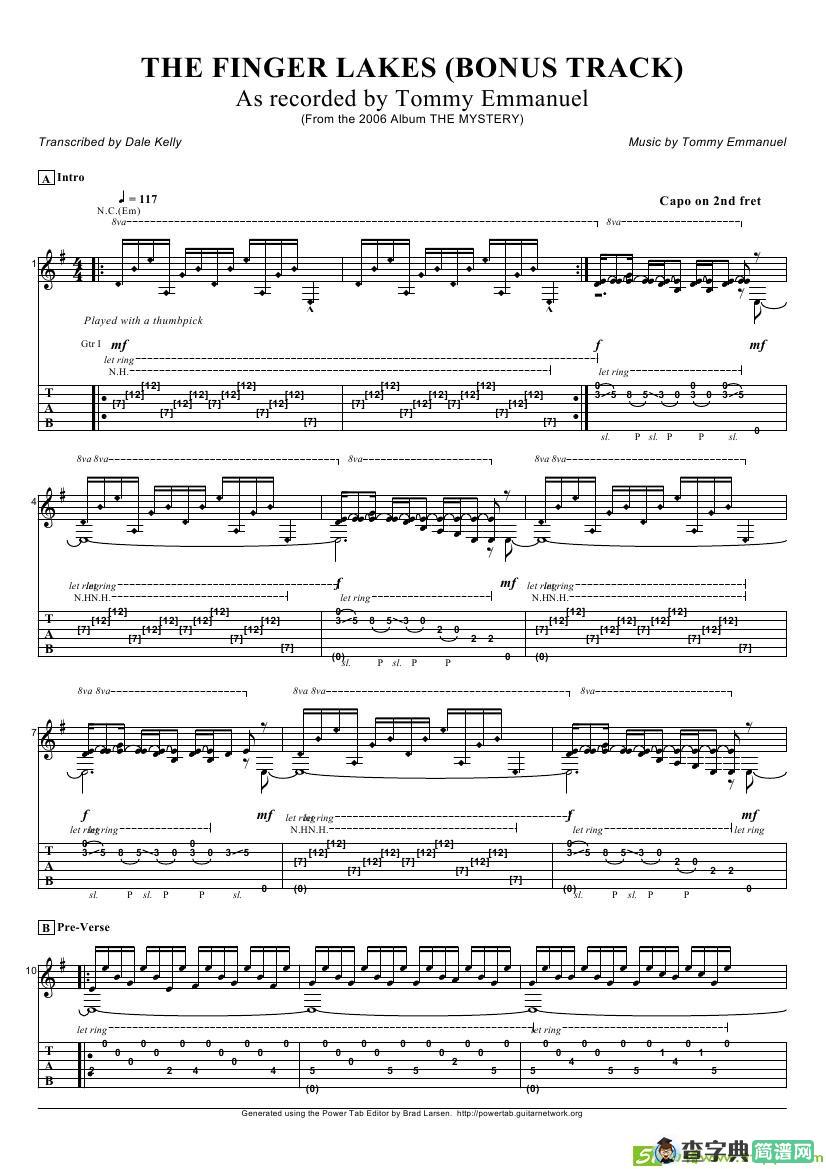 tommy emmanuel：the finger lakes吉他谱