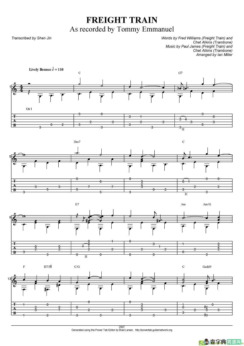 tommy emmanuel：freight train吉他谱(tommy作曲)