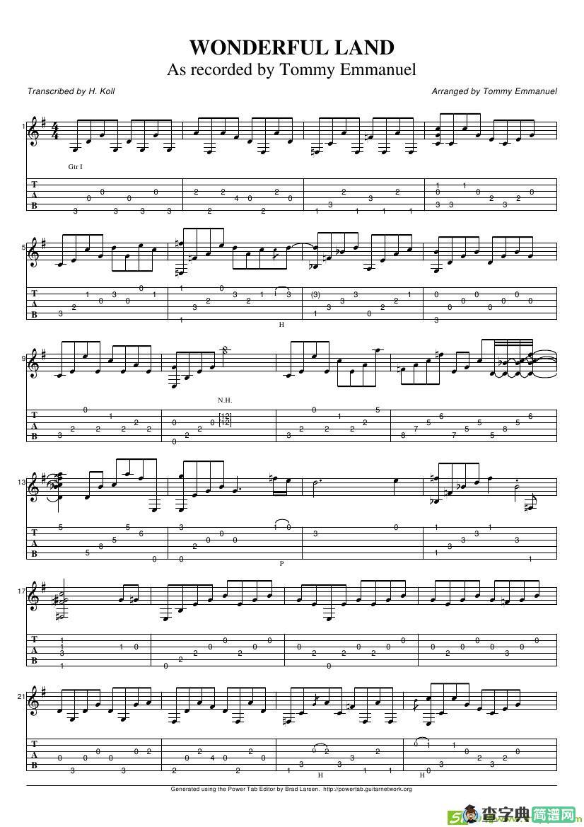 tommy emmanuel：wonderful land live吉他谱