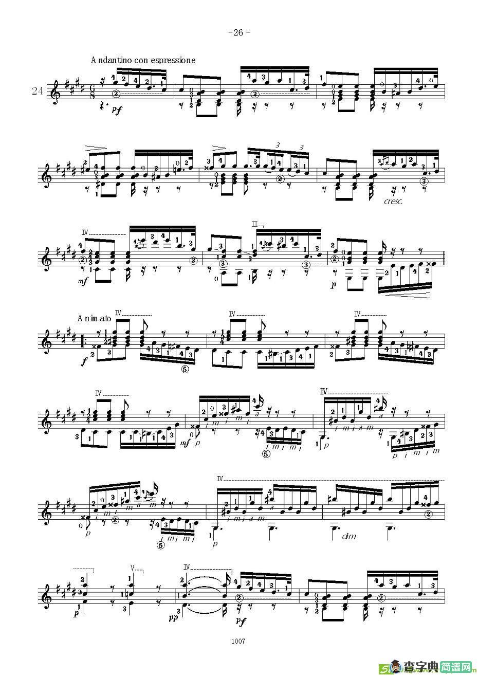 卡尔卡席25首练习曲之21——25吉他谱