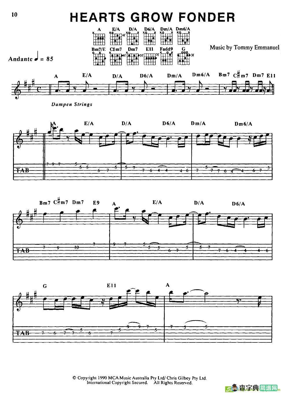 tommy emmanuel：HEARTS GROW FONDER吉他谱(tommy作曲)