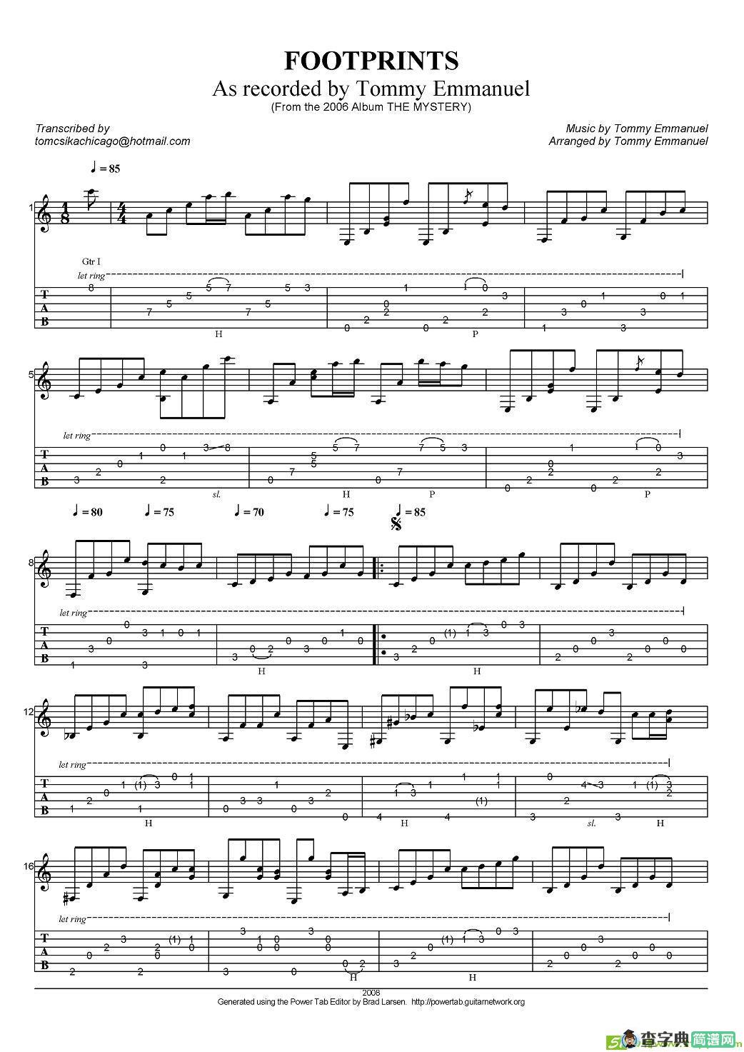 tommy emmanuel：footprints吉他谱(tommy作曲)