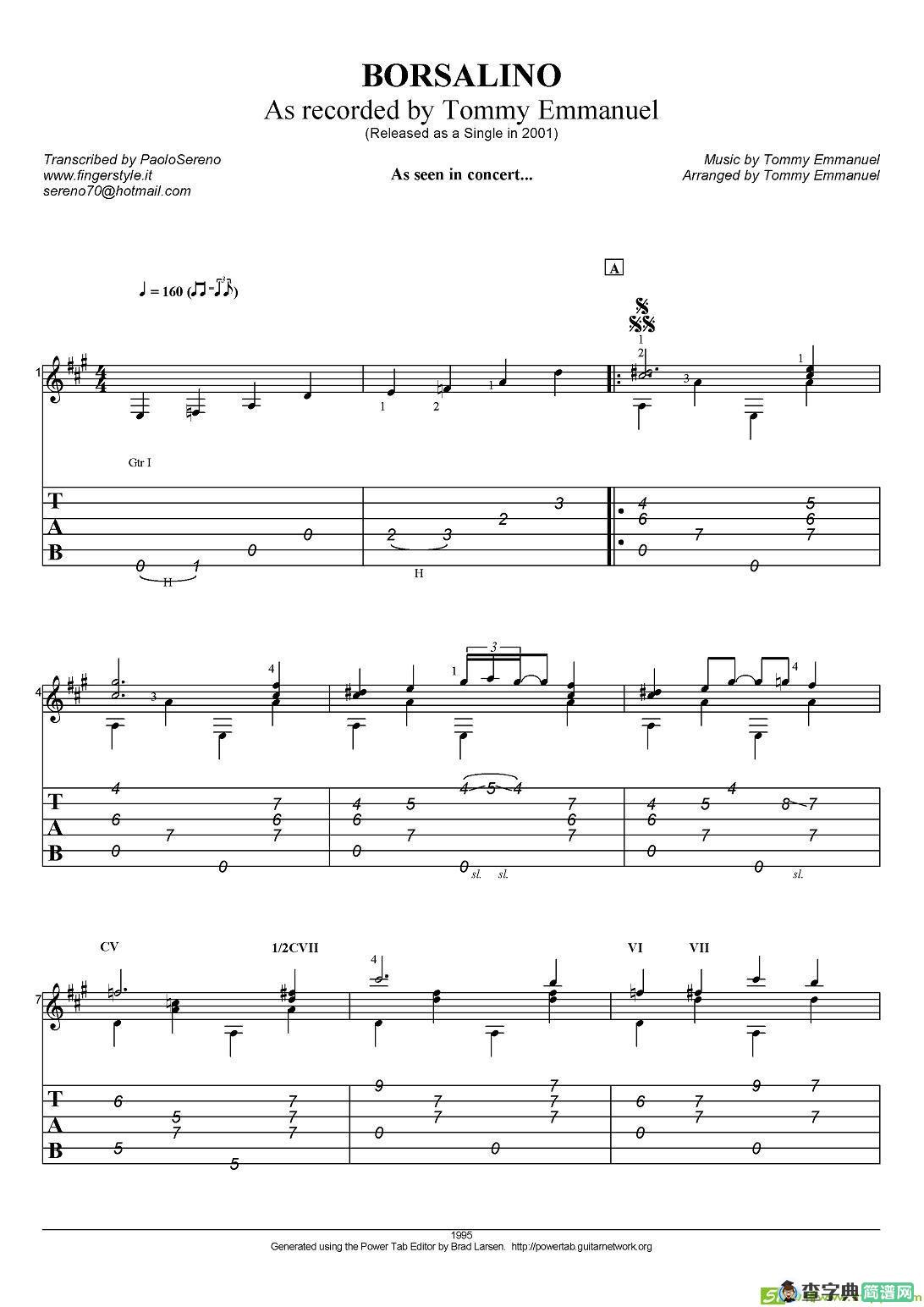 tommy emmanuel：borsalino吉他谱(tommy作曲)