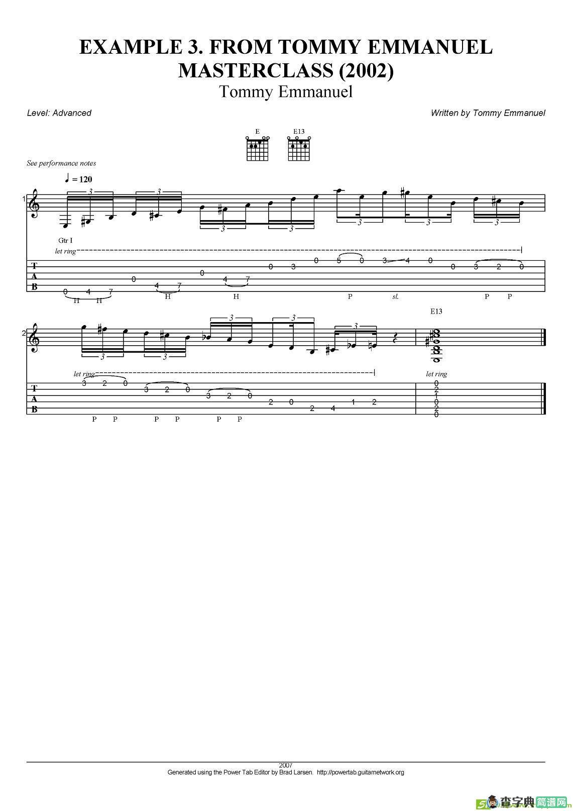 tommy emmanuel：masterclass example-3吉他谱