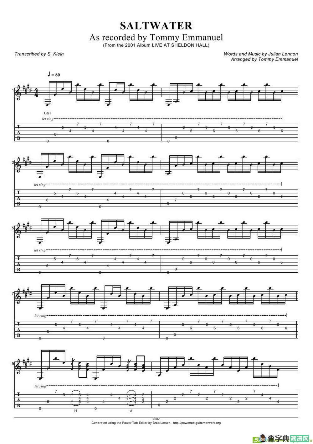 tommy emmanuel： saltwater(1)吉他谱