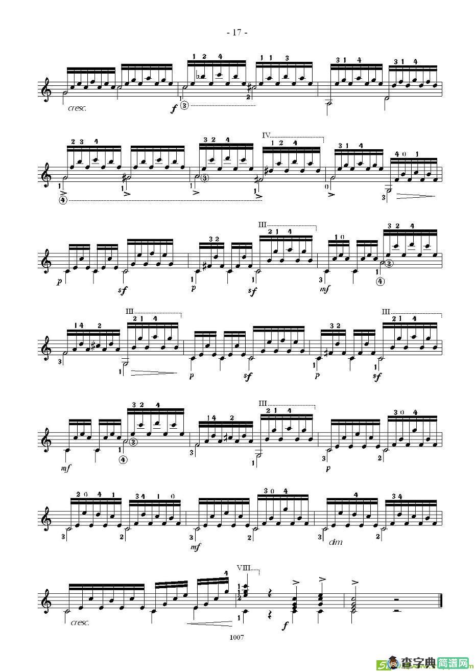 卡尔卡席25首练习曲之11——15吉他谱