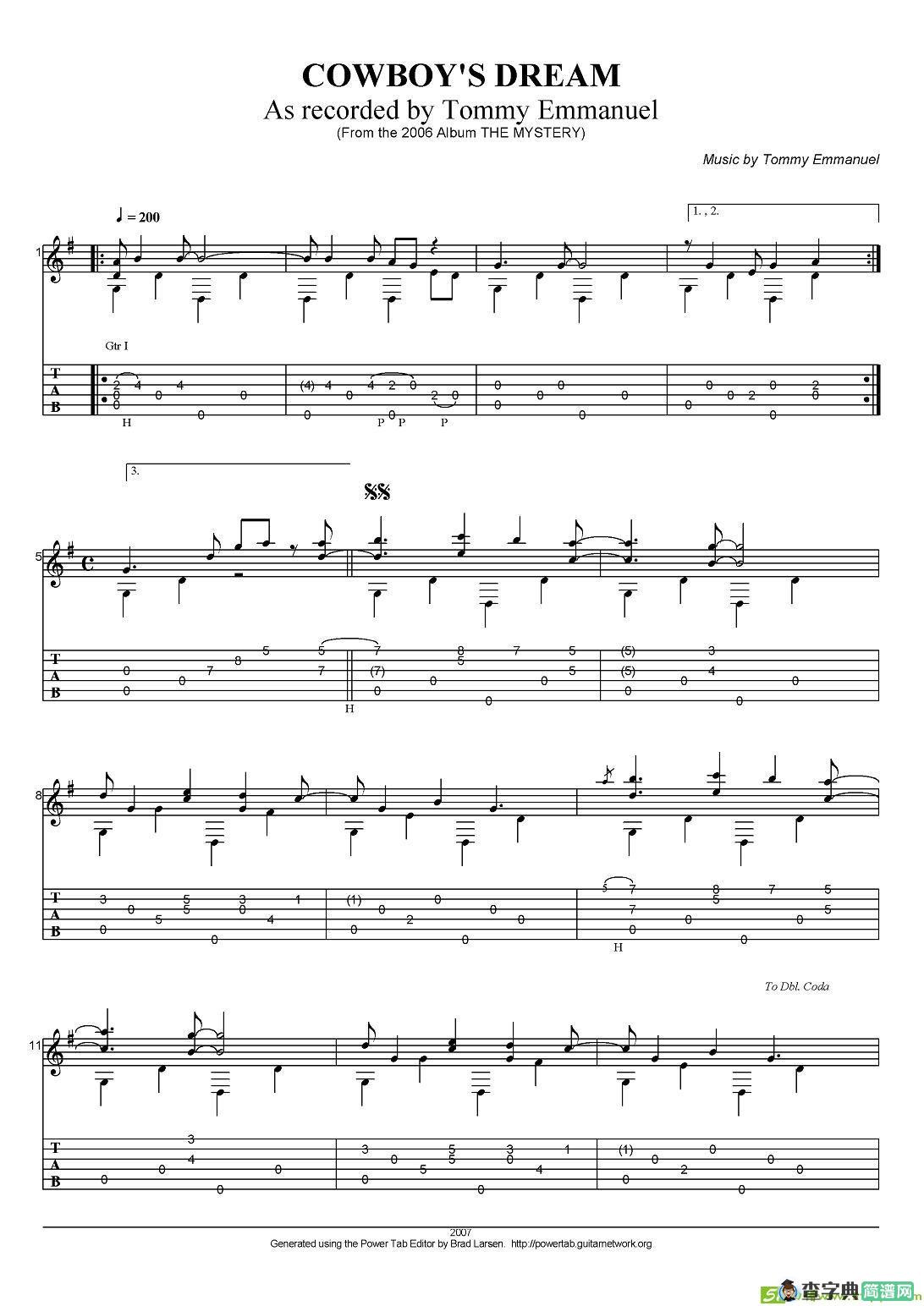 tommy emmanuel：cowboys dream吉他谱(tommy作曲)