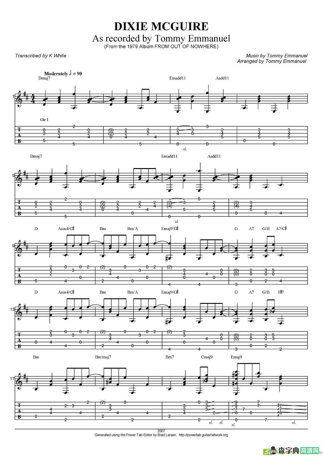 tommy emmanuel：dixie mcguire吉他谱(tommy作曲)