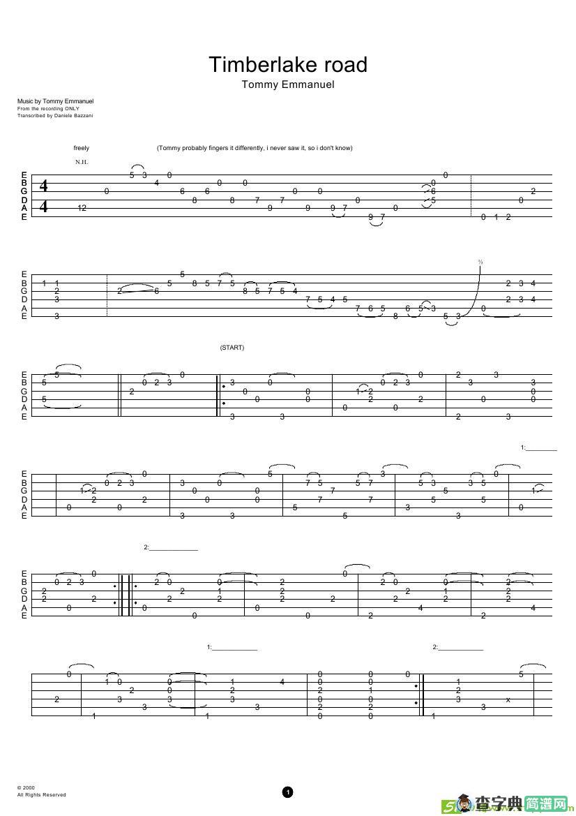 tommy emmanuel：timberlake road吉他谱