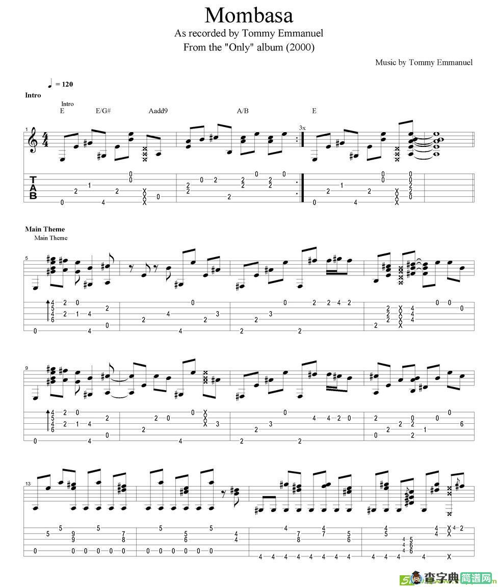 tommy emmanuel：mombasa version-2吉他谱