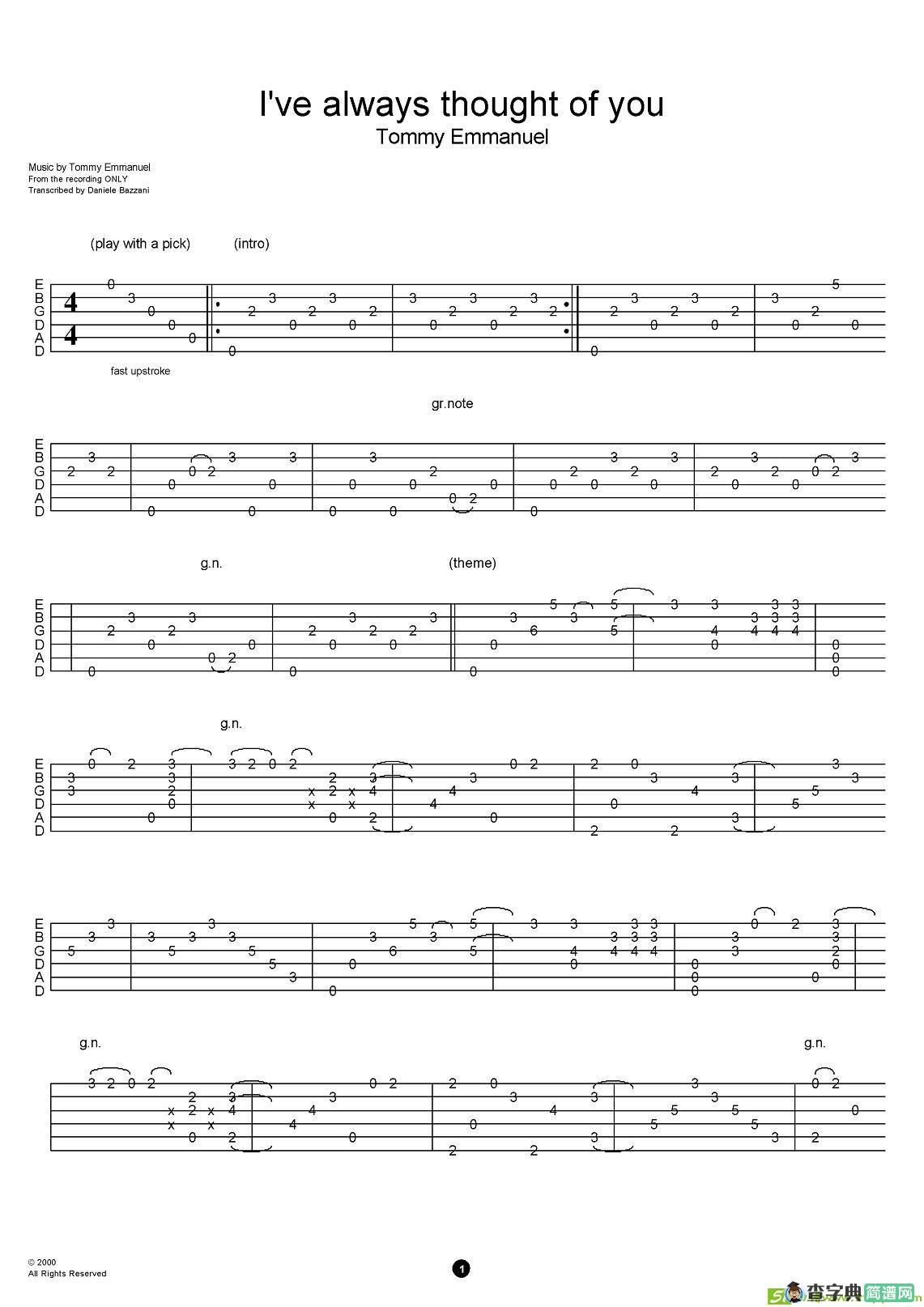 tommy emmanuel；i have always thought of you吉他谱
