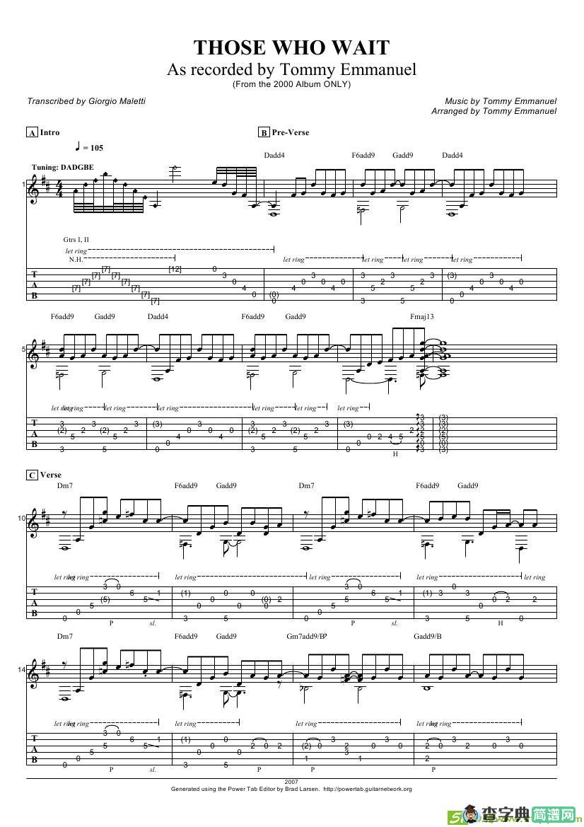 tommy emmanuel：those who wait吉他谱