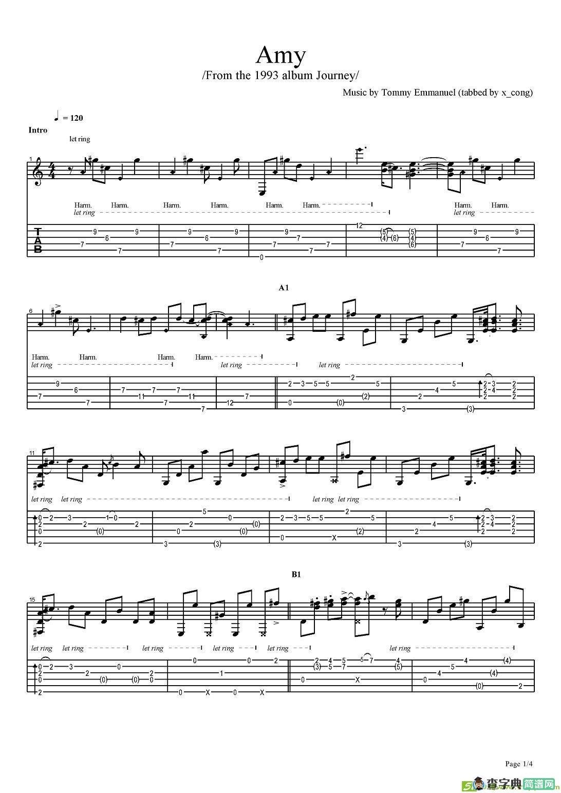 tommy emmanuel：amy-version-2吉他谱(tommy作曲)