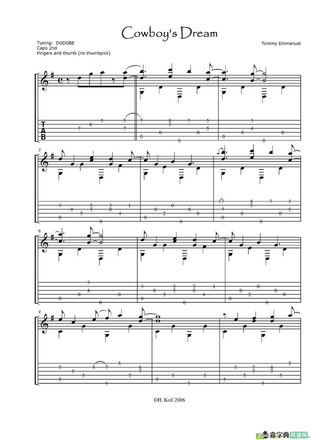tommy emmanuel：cowboys dream(1)吉他谱(tommy作曲)