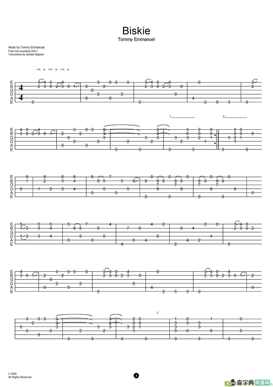 tommy emmanuel：biskie吉他谱(tommy作曲)