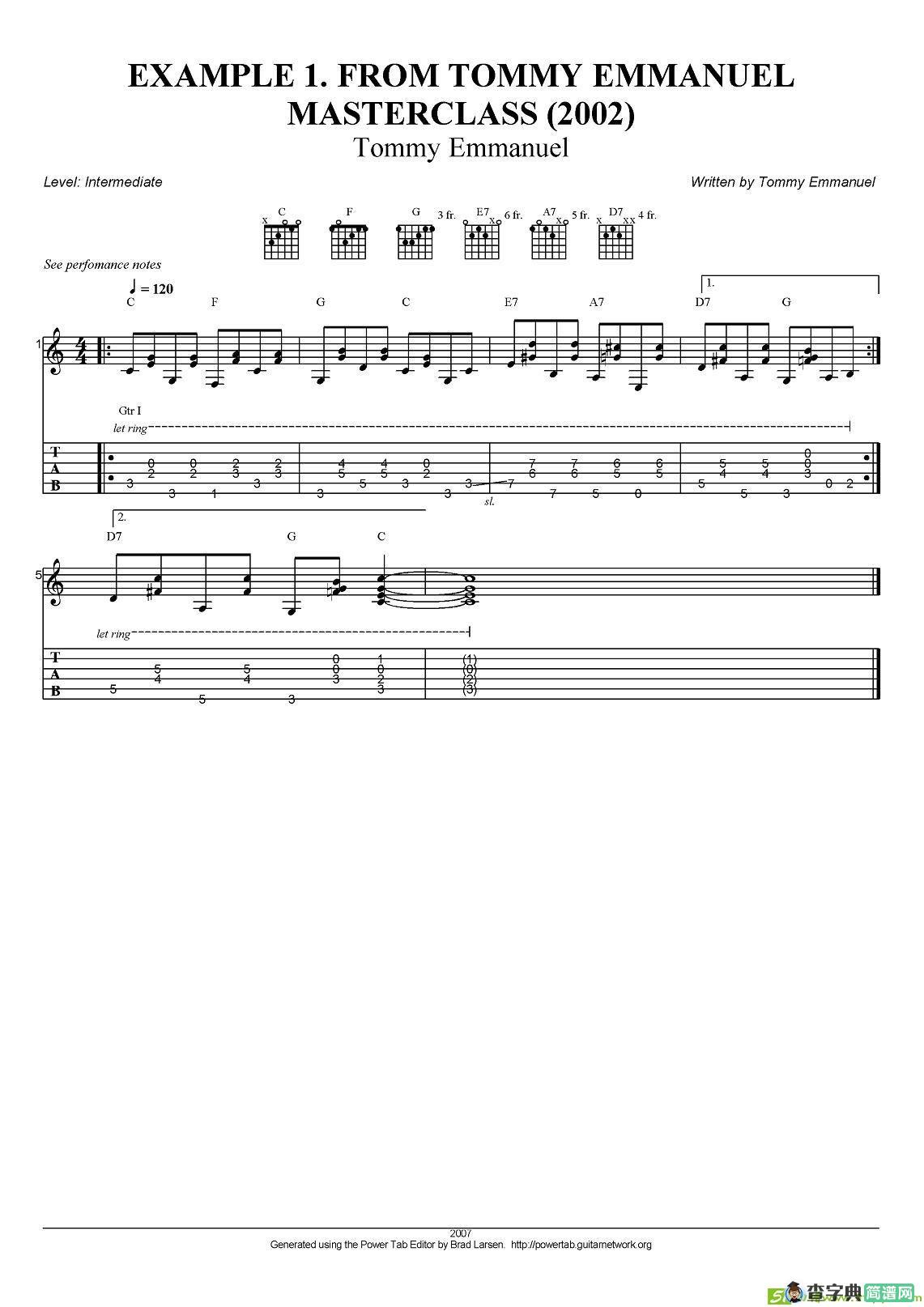 tommy emmanuel：masterclass example-1吉他谱