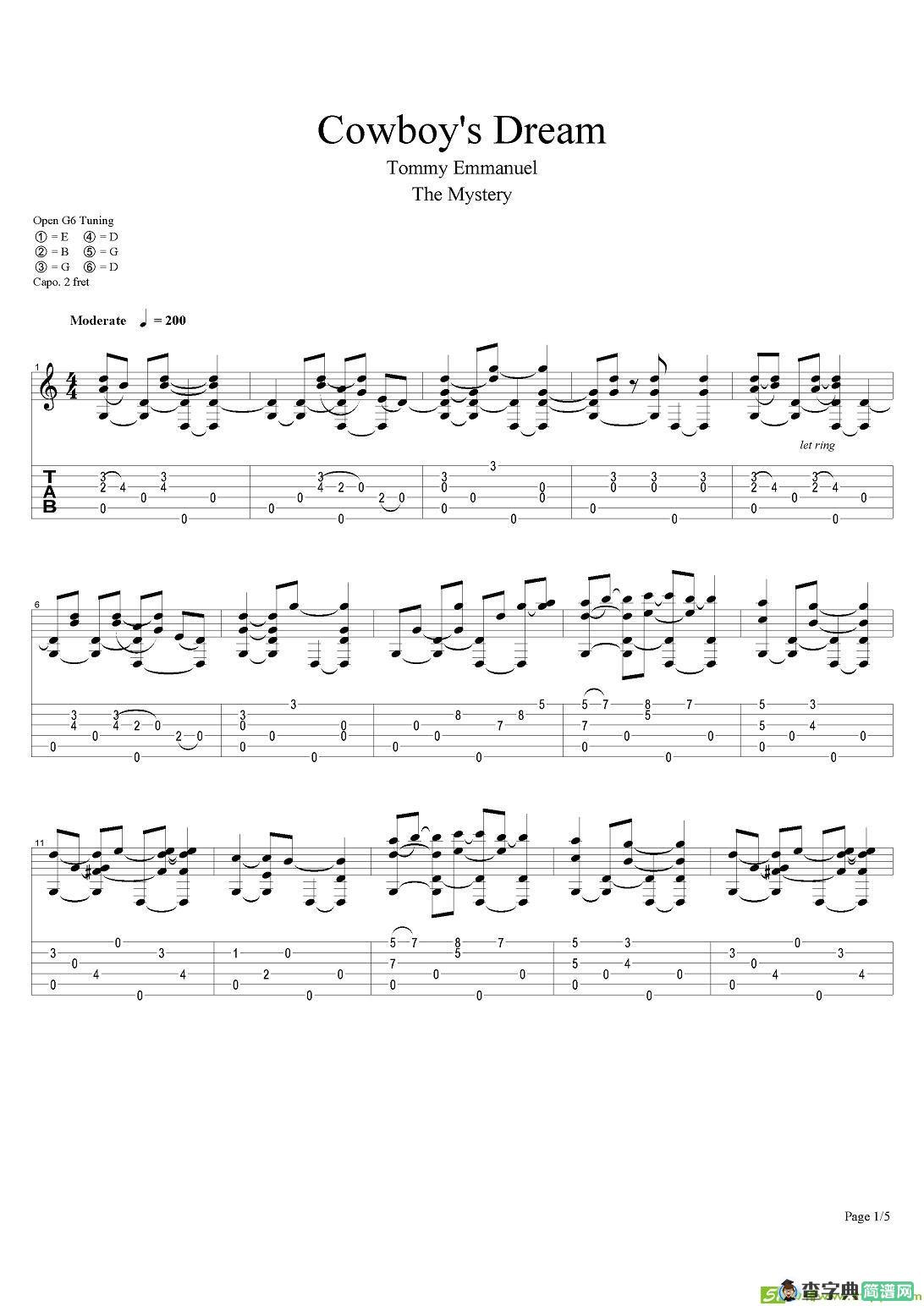 tommy emmanuel：cowboy‘s dream吉他谱(tommy作曲)