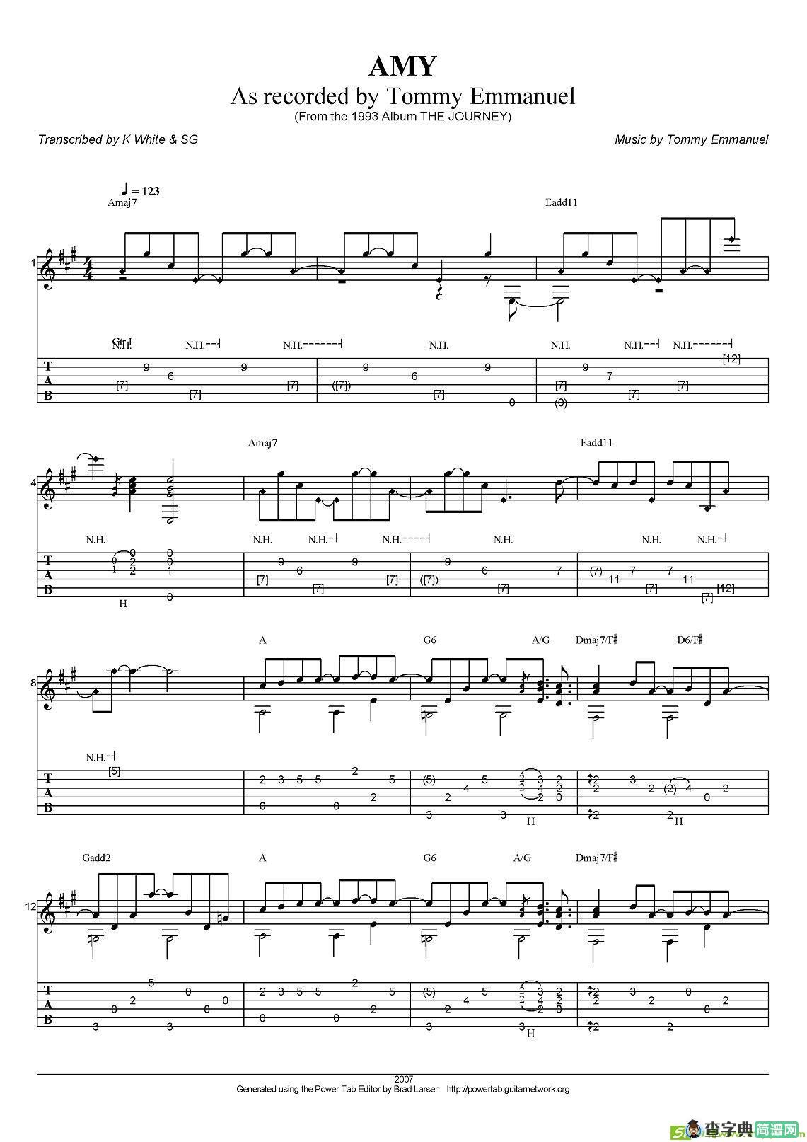tommy emmanuel：amy吉他谱(tommy作曲)