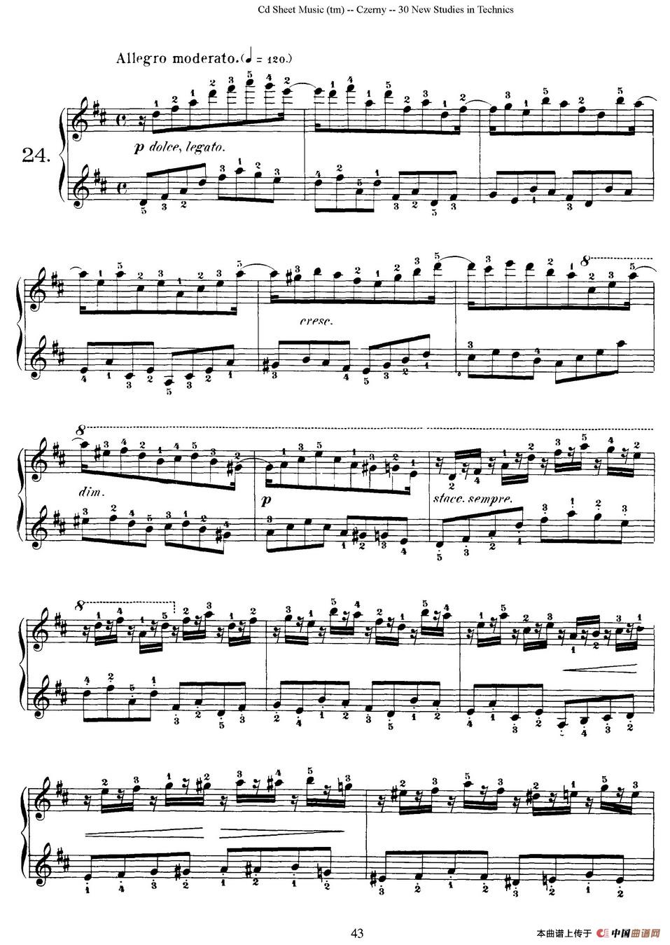 Czerny - 30 New Studies - 24（车尔尼Op849 - 30首练习曲）钢琴谱