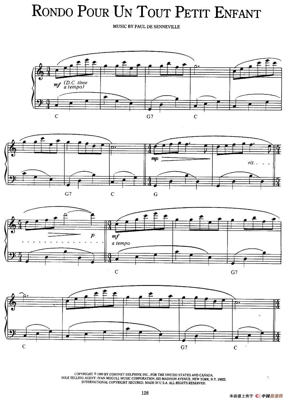 Rondo Pour Un Tout Petit Enfant（活泼的轮旋曲）钢琴谱
