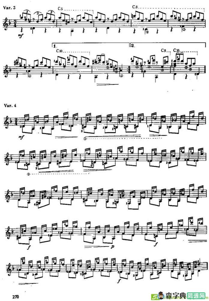 西班牙弗里亚斯主题变奏曲吉他曲谱