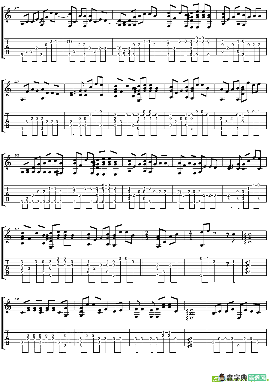 那女孩对我说吉他曲谱(指弹谱,黄义达作曲,黄义达演唱)