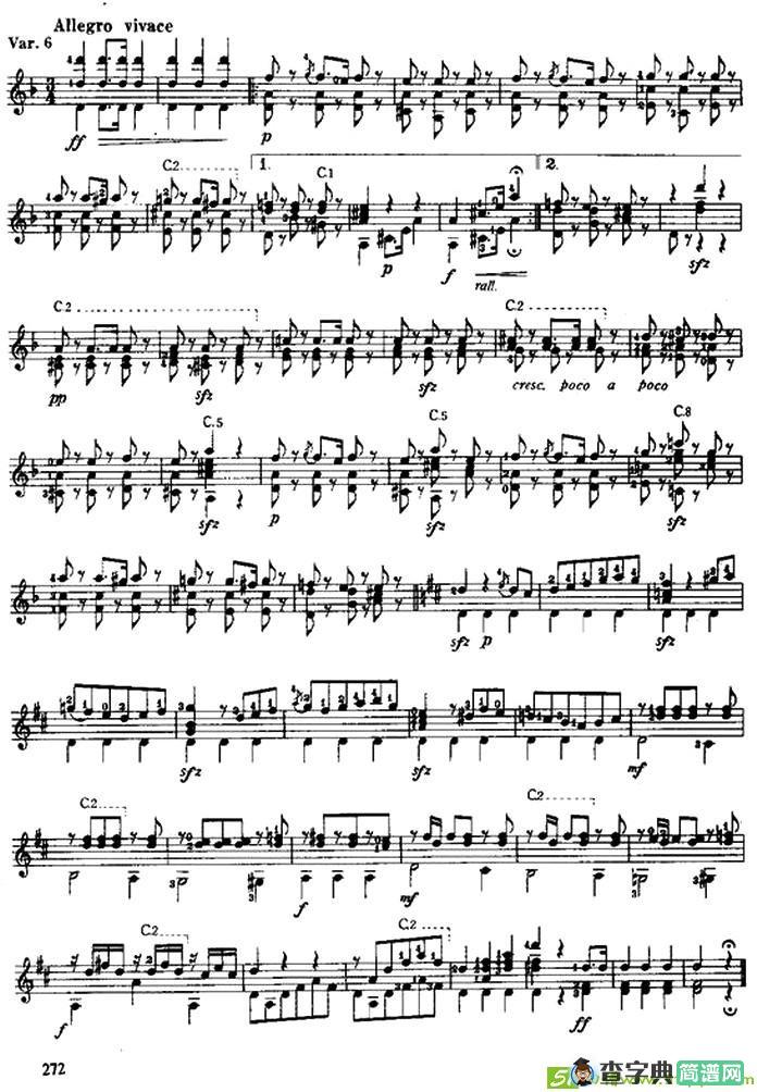 西班牙弗里亚斯主题变奏曲吉他曲谱