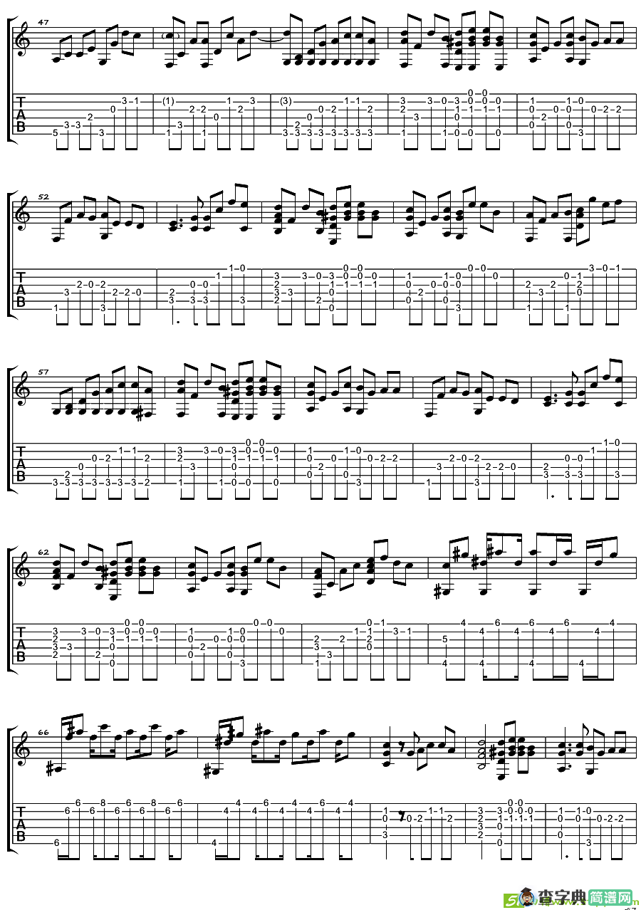 那女孩对我说吉他曲谱(指弹谱,黄义达作曲,黄义达演唱)