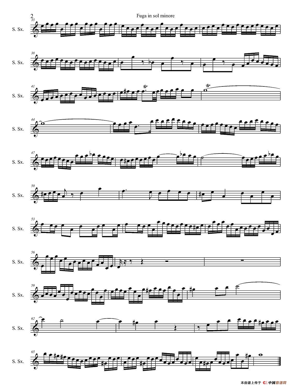 Fuga in sol minore （四重奏之高音萨克斯分谱）萨克斯谱