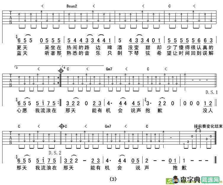 一个人流浪吉他谱(飞轮海作曲,飞轮海演唱)