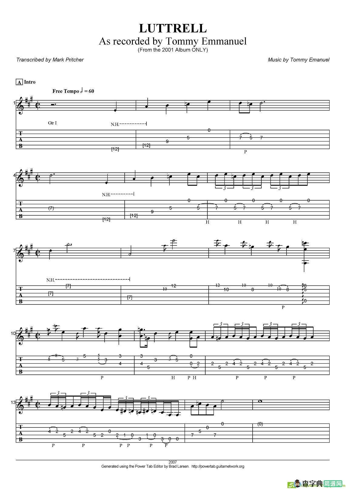 tommy emmanuel：luttrell吉他谱