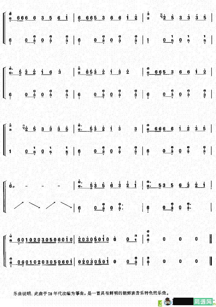 延边之歌古筝古琴谱(金凤浩作曲)