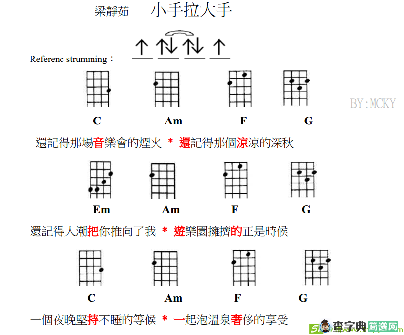 小手拉大手吉他谱(梁静茹演唱)