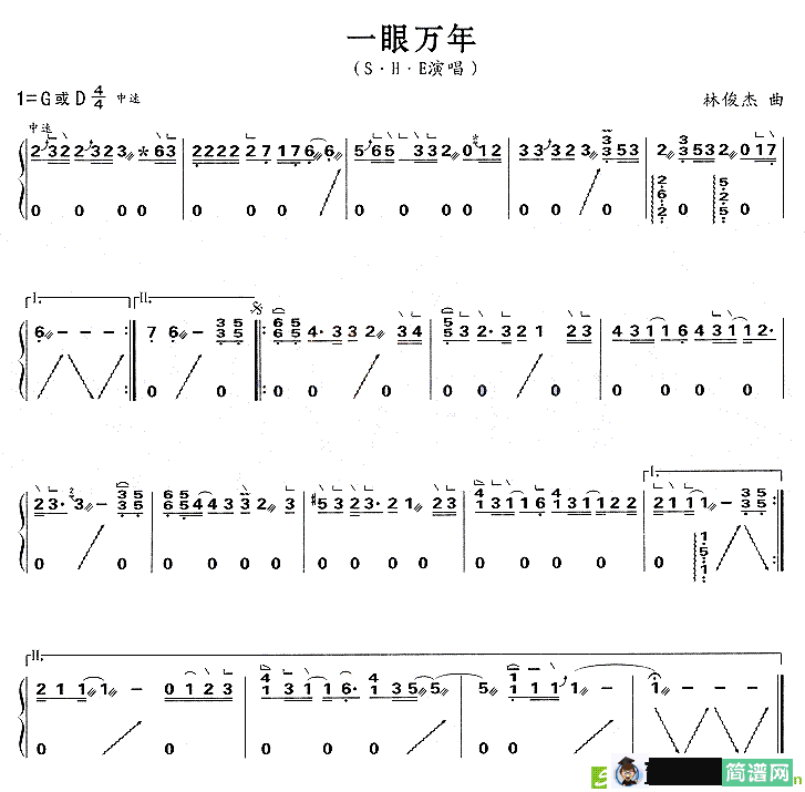 一眼万年古筝古琴谱(林俊杰作曲)
