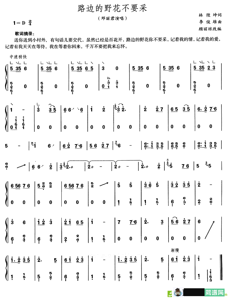 路边的野花不要采古筝古琴谱