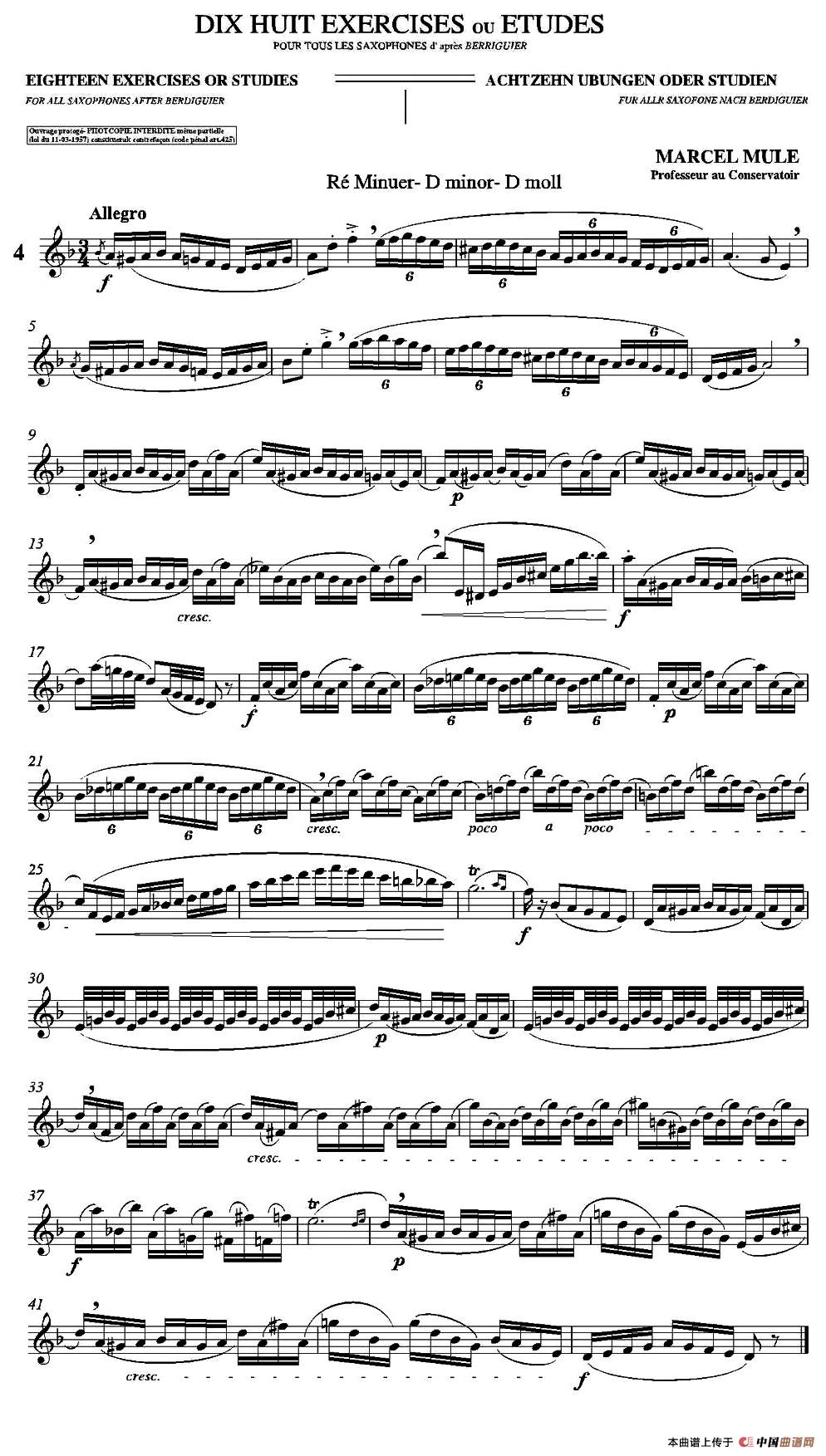 18 Exercicios ou Estudos de Marcel Mule - Enelruy Lira（马瑟·穆勒18首练习曲—4）萨克斯谱